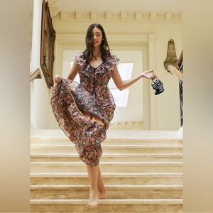 Lost + Wander maxi Dress Botanique Floral Ruffle Tiered Dress burgundy Small